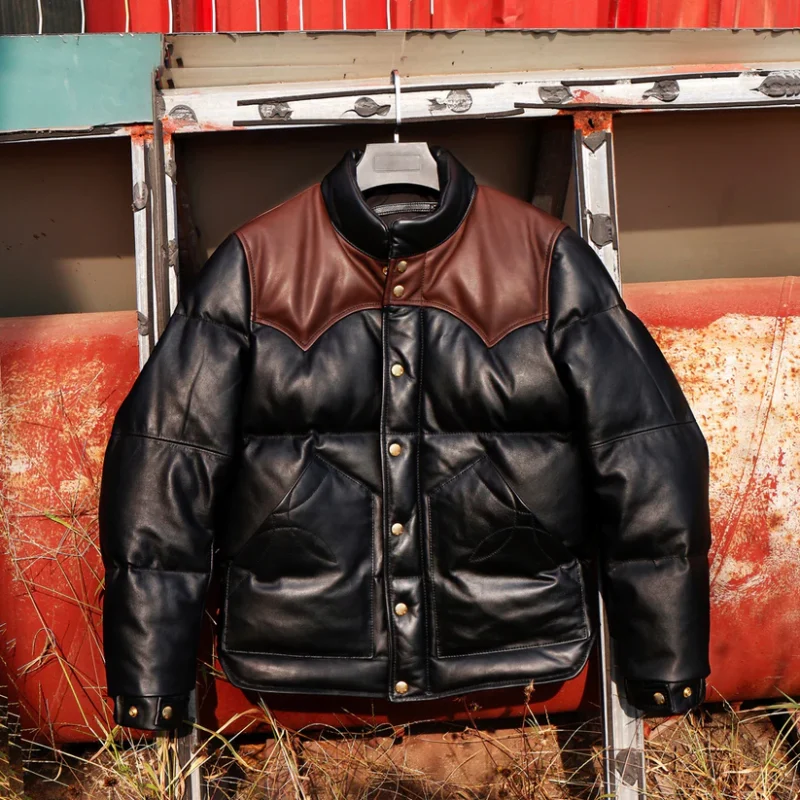 Black Designer Puffer Leather Jacket