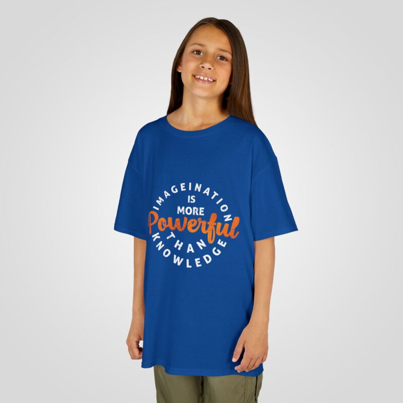 Imageination is More Powerful Than Knowledge– Kids’ Heavy Cotton™ T-Shirt - Image 2