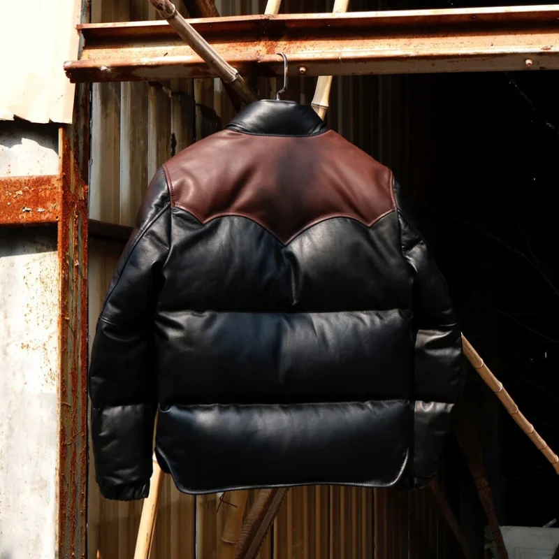 Black Designer Puffer Leather Jacket - Image 3