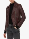 Brown Supple Leather Biker Jacket w/ Notch Collar - Image 7