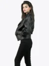 Black Biker Leather Jacket w/ Notch Collar - Image 4