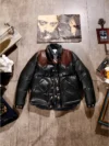 Black Designer Puffer Leather Jacket - Image 4