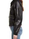 Black Leather Bomber w/ Spread Collar - Image 2