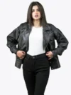 Black Biker Leather Jacket w/ Notch Collar - Image 3