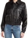 Black Leather Bomber w/ Spread Collar - Image 3