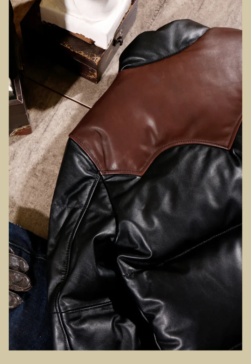 Black Designer Puffer Leather Jacket - Image 5