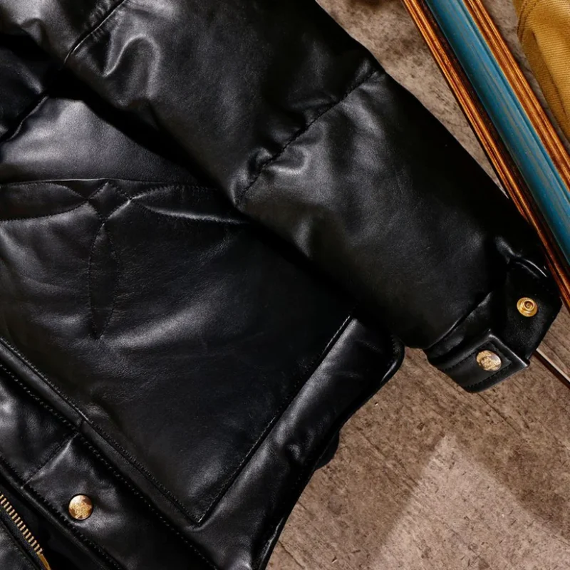Black Designer Puffer Leather Jacket - Image 6