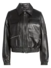Black Leather Bomber w/ Spread Collar - Image 5