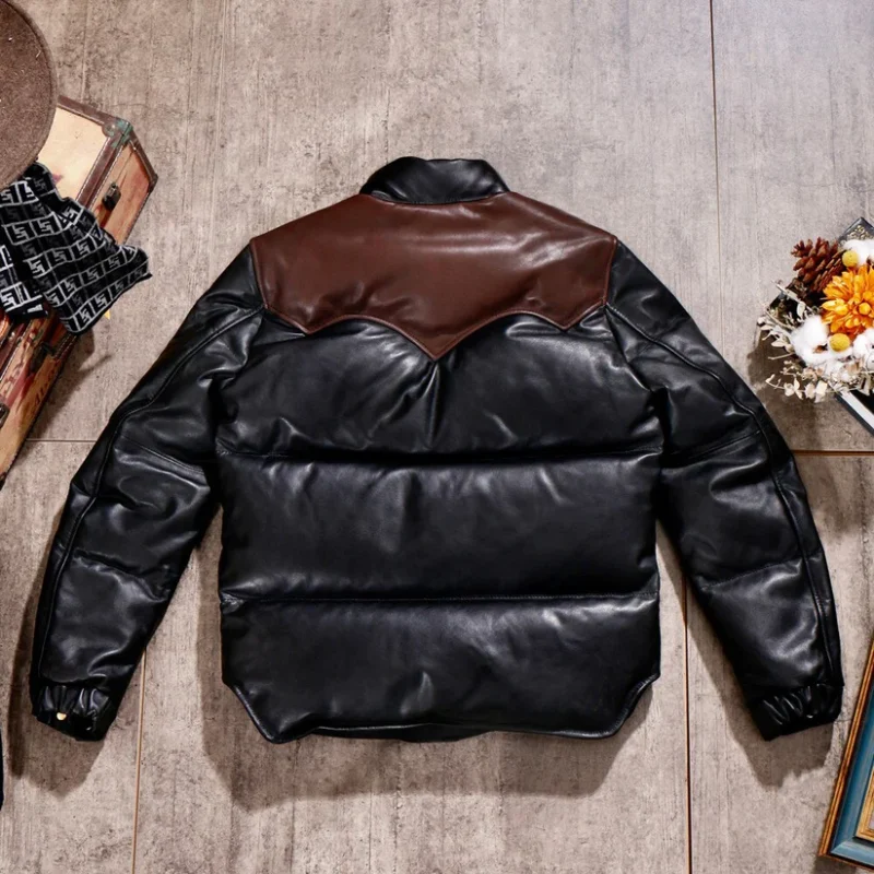 Black Designer Puffer Leather Jacket - Image 7