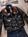 Black Designer Puffer Leather Jacket - Image 2